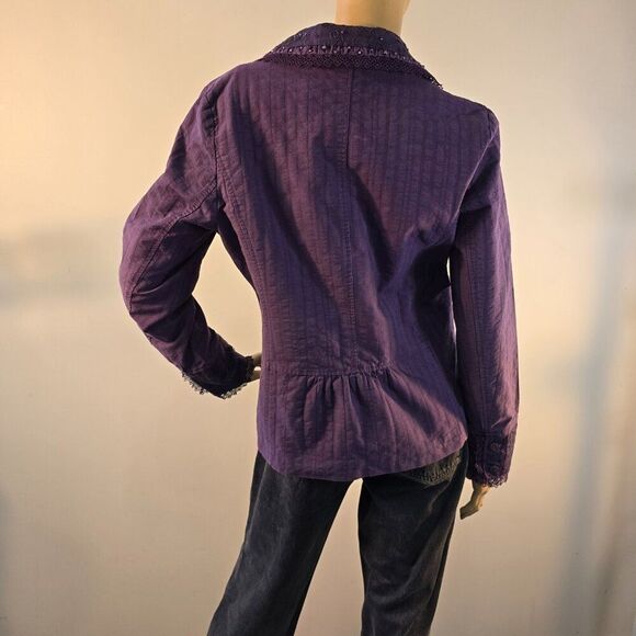 Panitti Purple Blazer Jacket Womens Sz L Embroidered Beaded Lace Embellished - Picture 9 of 12
